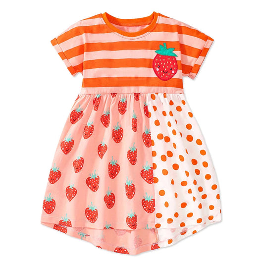 Little maven Baby Girls Summer Casual Clothes Little Genius Pretty Cartoon Dress Kids Soft and Comfort Wear Children's Clothing Good Vibrations
