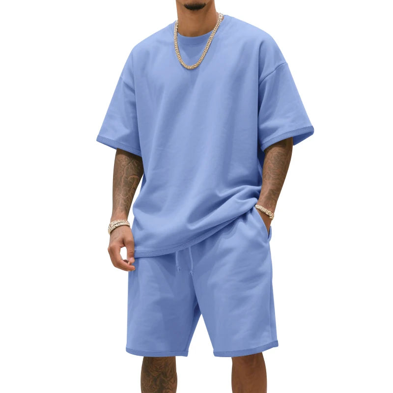 Men's Two-Piece Clothing Set, Loose Round-Neck T-Shirt and Shorts Set, Casual Sportswear, Perfect for Summer Good Vibrations
