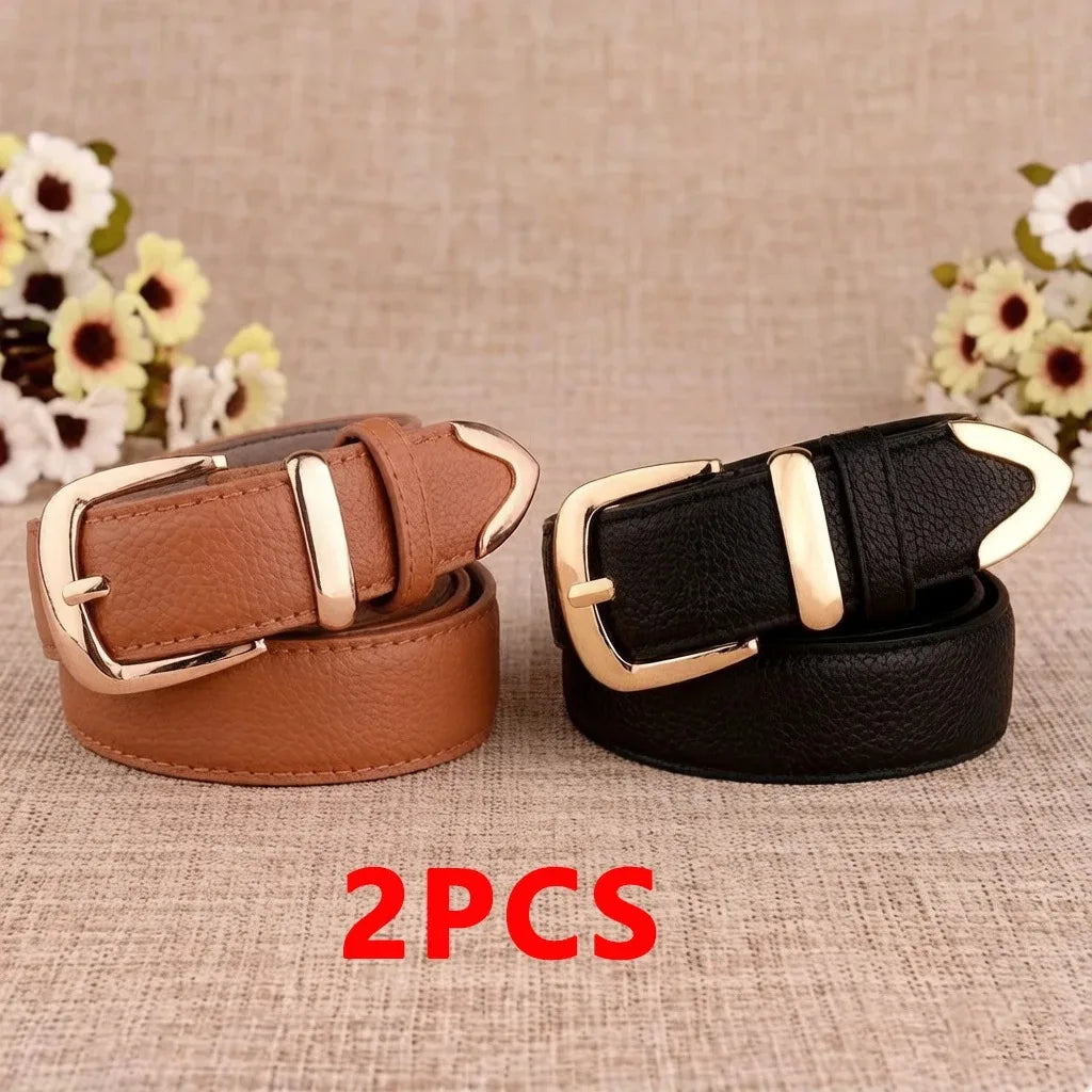 Fashion Women Leather Belts High Quality Gold Buckle Best Matching Dress Jeans Belts for Lady LB2146 Good Vibrations