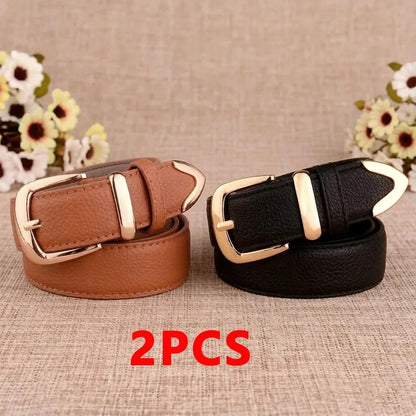 Fashion Women Leather Belts High Quality Gold Buckle Best Matching Dress Jeans Belts for Lady LB2146 Good Vibrations