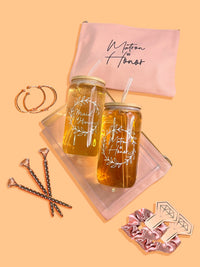 Bridesmaid Proposal Wedding Gifts Set Maid of Honor Gifts Bridal Shower 16oz Glass Cups Cosmetic Makeup Bags Good Vibrations