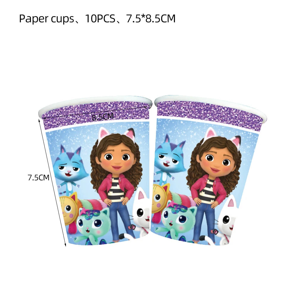Gabby Doll House Birthday Party Decoration Cat Cutlery Cup Plate Stickers Baby Shower Children's Party Balloon DIY Toy Supplies Good Vibrations