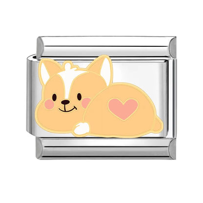 Cartoon Charm Teddy Corgi Shiba Inu Pet Dog Italian Charm Links Fit 9mm Bracelet Stainless Steel DIY Jewelry Making Wholesale Good Vibrations