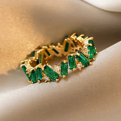 Bright Green Cubic Zirconia Ring Female Engagement Party Jewelry Noble Lady Fashion Wedding Ceremony Accessories Gift Good Vibrations