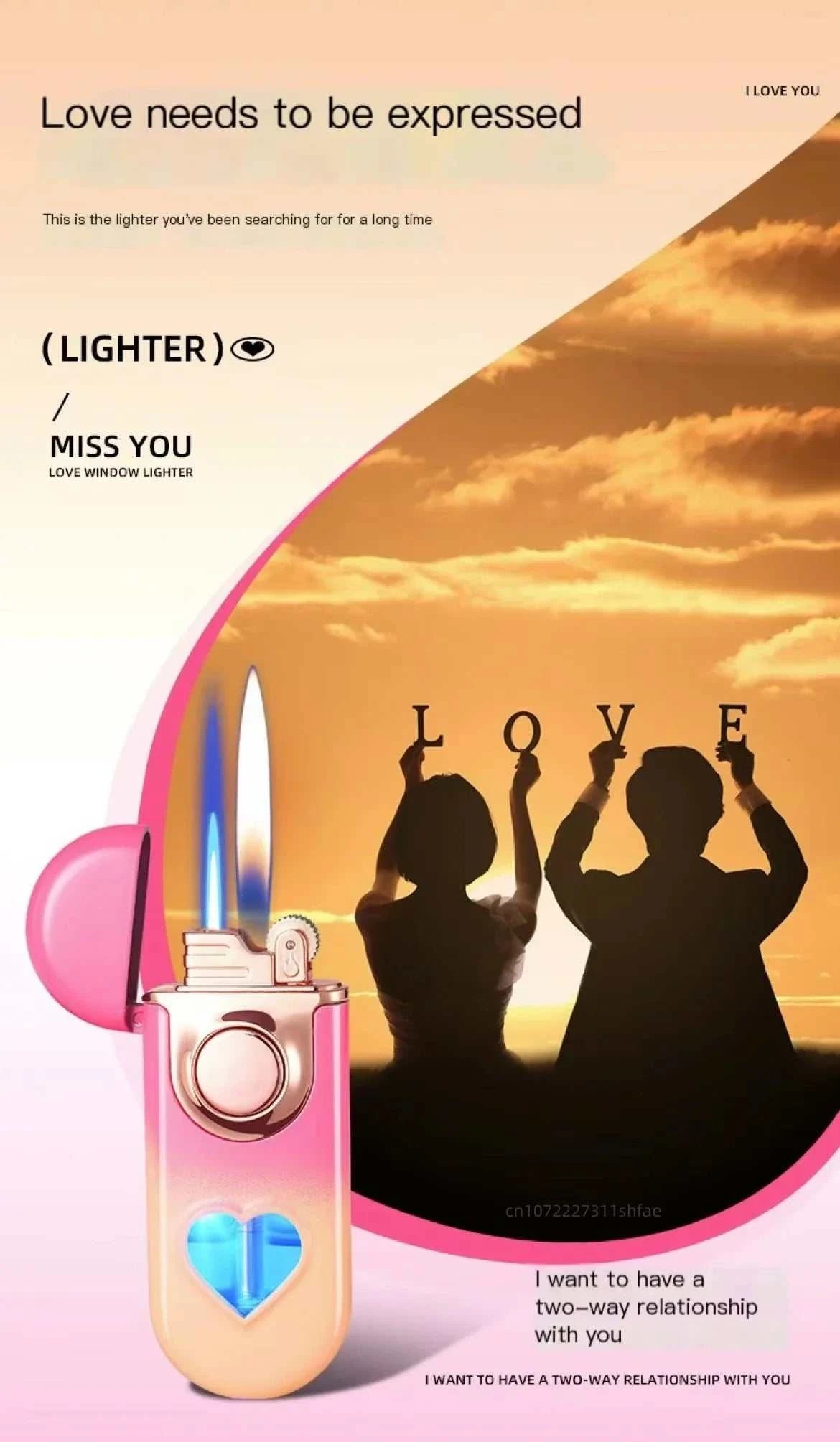 Metal Love Double Flame Butane Gas Lighter 