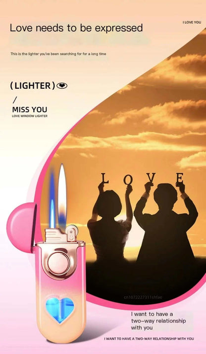 Metal Love Double Flame Butane Gas Lighter 