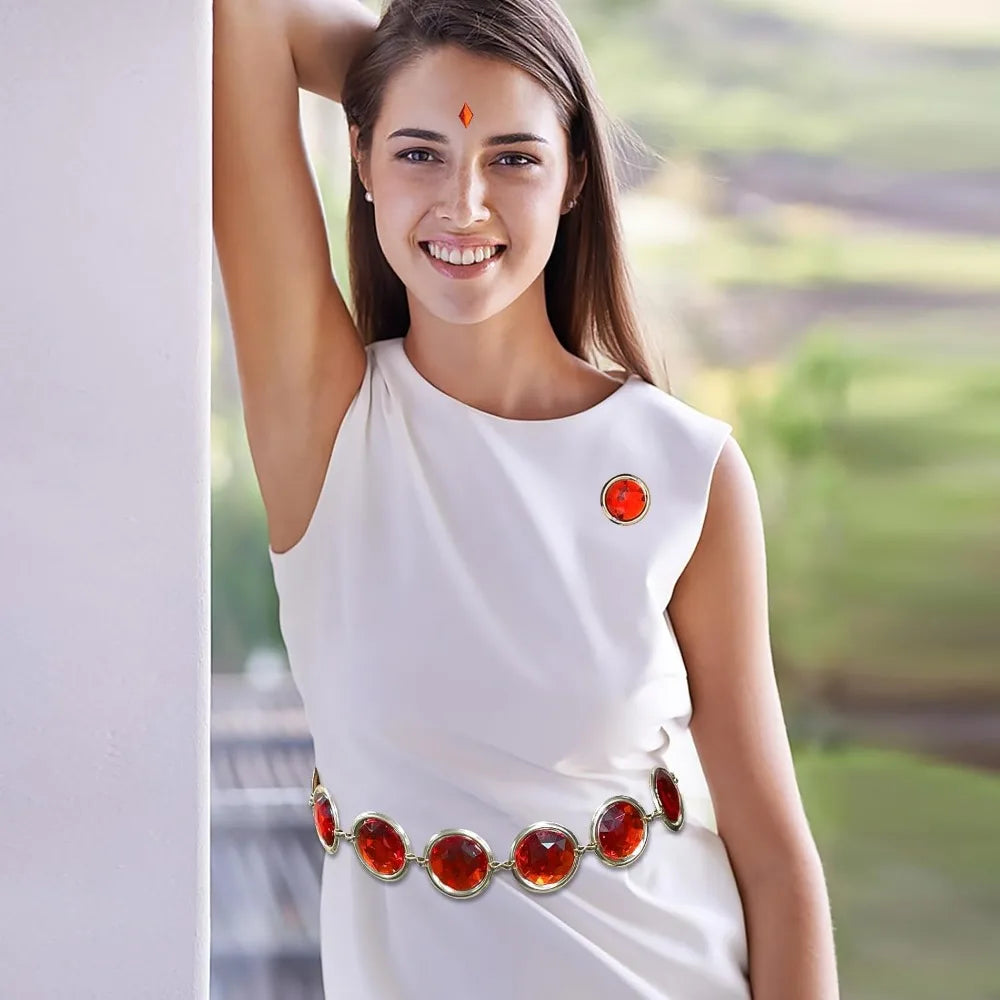 5 Pcs Women's Anime Cosplay Waist Belt Red Gems Belt Stone Chain for Halloween Costume Accessories Good Vibrations