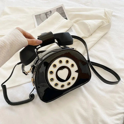 Women's Creative Shoulder Bag Telephone Shaped Crossbody Bag Retro PU Leather Designer Sweet Girl Phone Purses and Small Handbag Good Vibrations