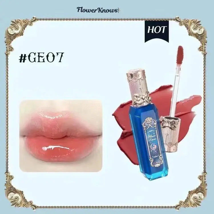 Flower Knows Lipstick Swan Ballet Lip Gloss Mirror Moisturizing Long-lasting Lip Glaze Nostickcup Nourishing  3.5g Good Vibrations