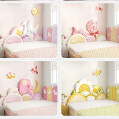 Cartoon Bed Head Board Headboard Kids Room Decor Aesthetic 3D Wall Stickers Anti-collision Wall Panels Home Decoration Good Vibrations
