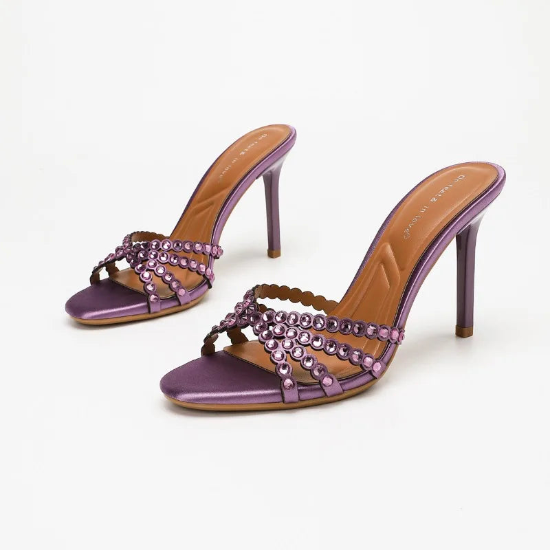 Women High Heeled Slippers Luxury Rhinestones Banquet Party Dress High Heels Temperament Stiletto Heeled Sandals Sandalias Mujer Good Vibrations