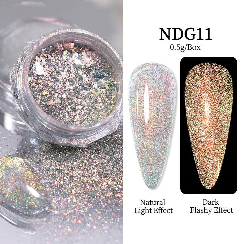 NICOLE DIARY Moonlight Mirror Nail Powder Aurora Silver Glitter Metallic Effect UV Gel Polish Pigment Chrome DIY Nail Decoration Good Vibrations