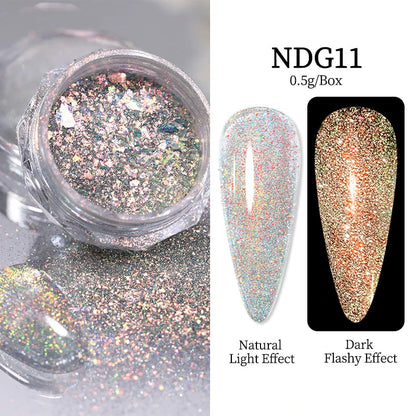 NICOLE DIARY Moonlight Mirror Nail Powder Aurora Silver Glitter Metallic Effect UV Gel Polish Pigment Chrome DIY Nail Decoration Good Vibrations