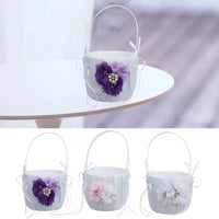 Wedding Bowknot Faux Pearl Flower Girl Basket With Heart Shape Decor Pink Good Vibrations