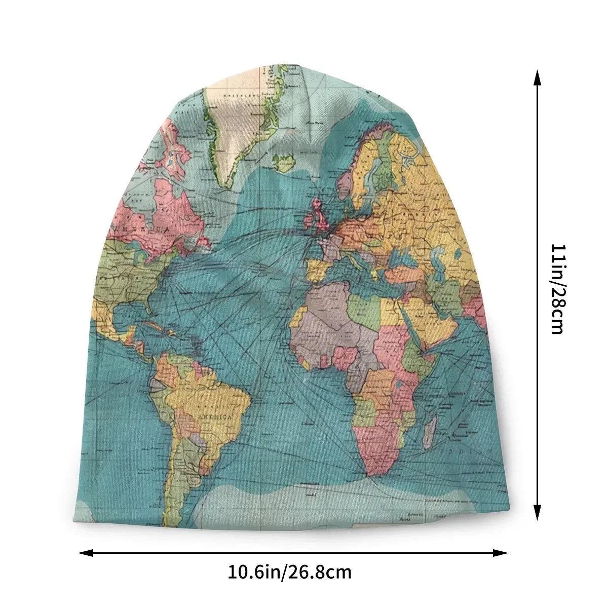 World Map Fashion Hats Blue Rainbow Historical World Map Thin Hat Bonnet Hipster Skullies Beanies Caps Men Women's Earmuffs Good Vibrations