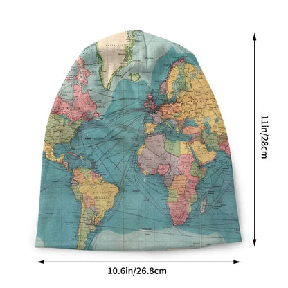 World Map Fashion Hats Blue Rainbow Historical World Map Thin Hat Bonnet Hipster Skullies Beanies Caps Men Women's Earmuffs Good Vibrations