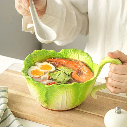 Creative Ceramic Imitation Cabbage Instant Noodle Bowl Large Soup Bowl Household Fruit Salad Bowl New Special-shaped Tableware Good Vibrations
