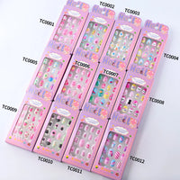 24Pcs/box Kids nails for Girl Cartoon Pattern False Nail Cute Child Fake Nails Tips Kawaii Acrylic Artificial Press on Nail+Tool Good Vibrations