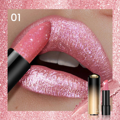 Glitter Lipstick, a pressable pearlescent lipstick, is very shiny like crushed diamond particles, smooth and long-lasting, has a Good Vibrations