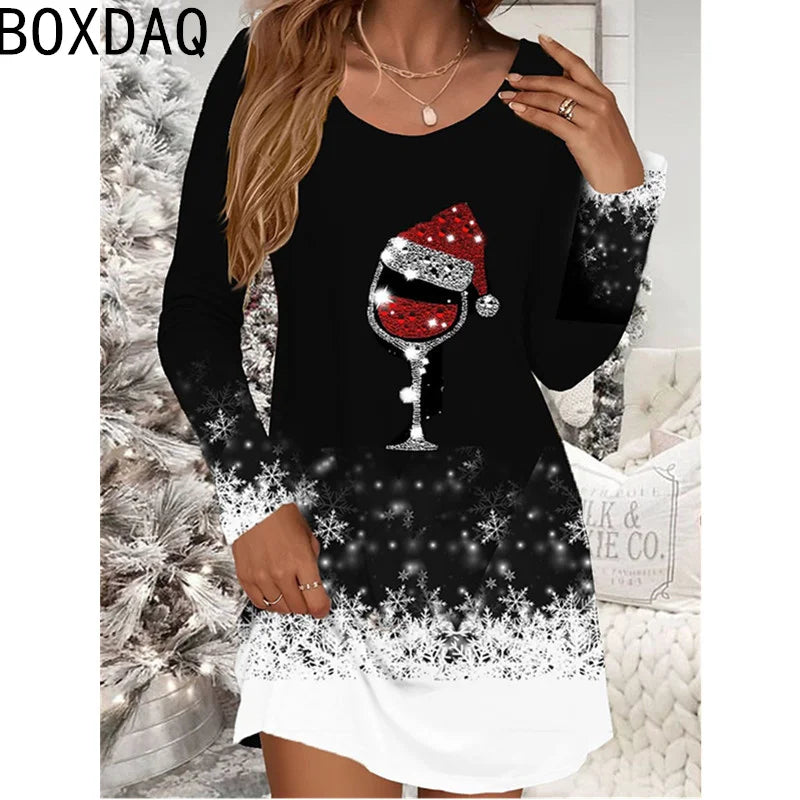 New Hot Selling Christmas Dress Autumn Long Sleeve Casual A-Line Dress Merry Christmas Party Dress For Women Big Size Vestidos Good Vibrations