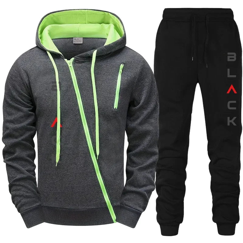 2025 Hot Sale Mens Tracksuit Hoodie Sweatpants Black Letter Print Zipper Jacket Jogger Pants Autumn Winter Casual Fashion Outfit Good Vibrations