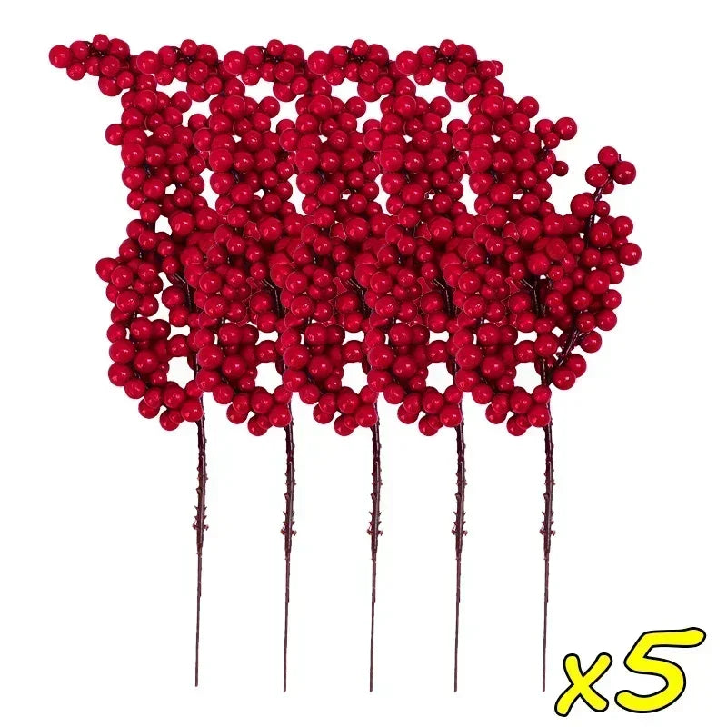 Christmas Red Berries Branch  Artificial Holly Berry Stamen Wreath DIY Foam Fake Flower Ornaments for Xmas Tree Party Home Decor Good Vibrations