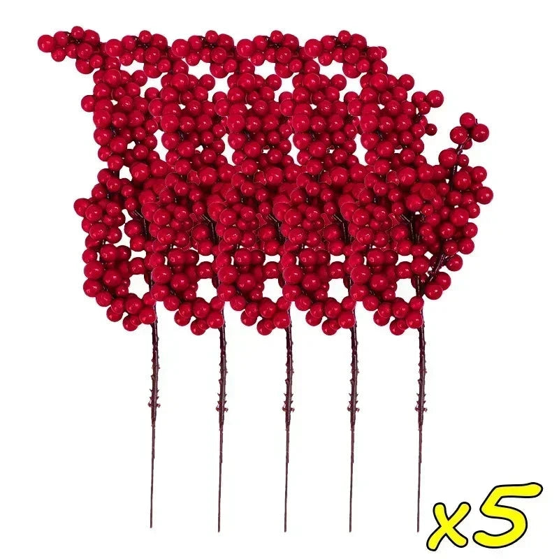 Christmas Red Berries Branch  Artificial Holly Berry Stamen Wreath DIY Foam Fake Flower Ornaments for Xmas Tree Party Home Decor Good Vibrations