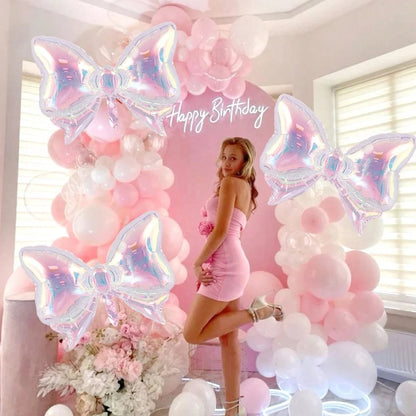 2 Pack Rainbow Transparent Bow Balloons Wedding Gender Reveal Baby Shower Birthday Party Valentine's Day Good Vibrations