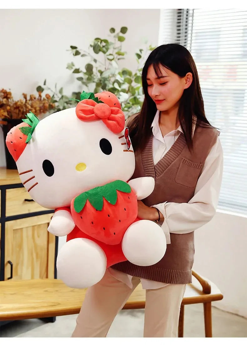 22cm Sanrio KT Cat Plush Toys Kawaii Strawberry KT Cat Plush Doll Home Decor Plushie Toy Girl Birthday Gift Good Vibrations