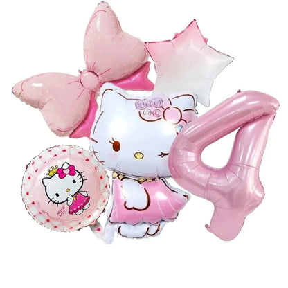 5pcs Hello Kitty Themed Birthday Party Decoration Supplies Kawaii KT Cat 32 Inch Number Foil Balloon Kit Baby Shower Girls Gift Good Vibrations