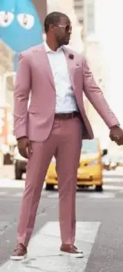 Hot Couples British Pink Costume Homme Mens Suits 2 Pcs Groomsmen Wedding Tuxedos Terno Masculino Slim Fit Prom (Jacket+Pants) Good Vibrations