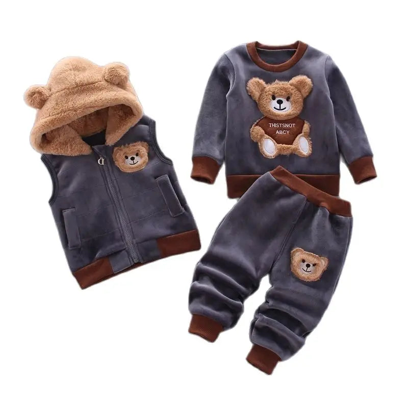 Baby Boys And Girls Clothing Set Tricken Fleece Children Hooded Outerwear Tops Pants 3PCS Outfits Kids Toddler Warm Costume Suit Good Vibrations