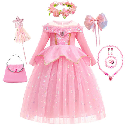 Halloween Costumes Kids Pink Girls Party Dresses Girl Aurora Princess Gown Sleeping Beauty Cosplay Costume Fantasy Disguise Sets Good Vibrations
