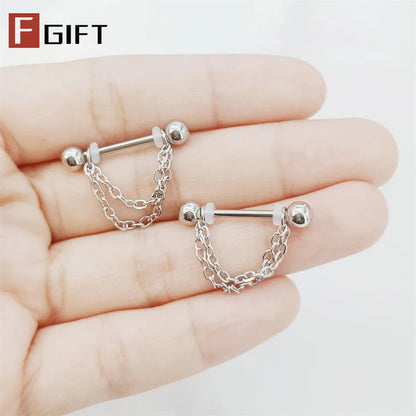 2pc Titanium Nipple Piercing Rings Dangle Chain 16G 14G 12-22mm G23 Nipple Barbell For Women Girls Men Body Jewelry Accessories Good Vibrations