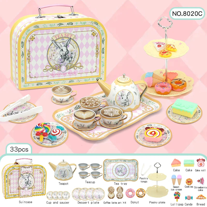 Tea Party Pretend Play Toys Kitchen Coffee Tea Set Afternoon Tea Food Dessert Cake Bread Educational Toy Birthday Christmas Gift Good Vibrations