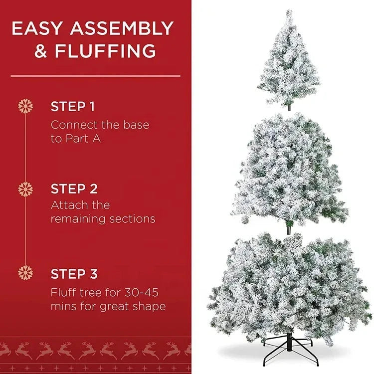 White Flocked PVC Christmas Tree Realistic Snow Effect Artificial Pine Xmas Tree for Shop Window Display Decoration Good Vibrations