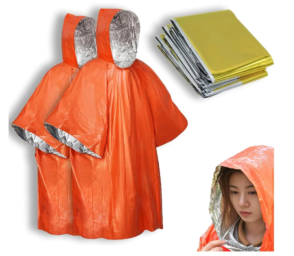 4X Survival Gear kit, Emergency Poncho (2pc), Emergency Space Blanket (2pc)for Outdoors, Hiking, Camping, Bug Out Bag, Good Vibrations