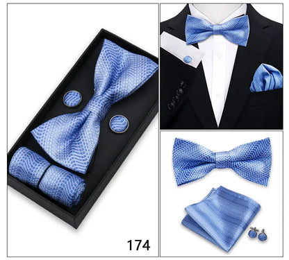 Bowtie For Men Set Gift Box Business Gift Fashion Bow Tie Pocket Square Cufflinks Set Bowtie 3pcs For Wedding Hanky Cravata Neck