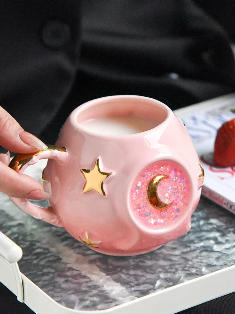Ceramic Starry Sky Cup Sparkling Cup with High Appearance, Colorful Stars, Creative Birthday Gift, Mug with Hand Gift, Water Cup Good Vibrations Adult Super Store