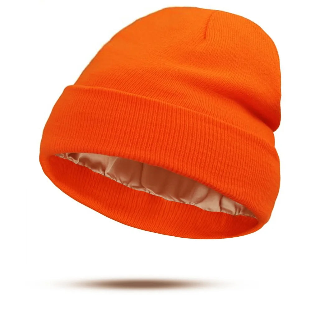 Women's Hats for Autumn&Winter-Comfortable Stylish Versatile Warm-Keeping Hairstyle-Protecting Knitted Satin Woolen Hats Good Vibrations