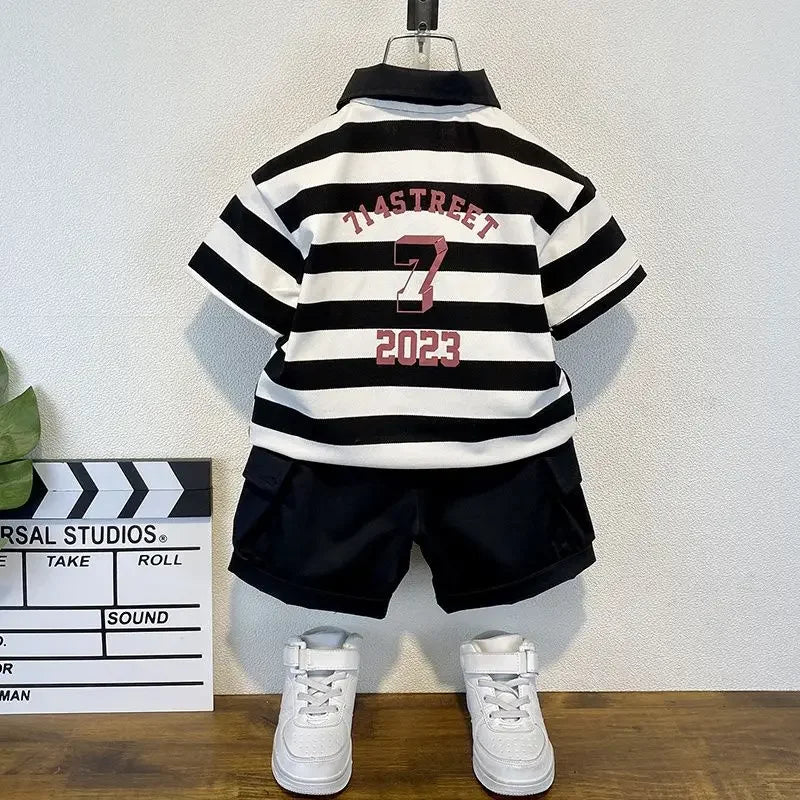 Boys Outfit T-Shirt and Jeans Korean Polo Fashion 2PCS Casual Clothing Korean Reviews  2025 Summer Top Toddler Kids Clothes Sets Good Vibrations