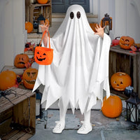 Halloween Funny Costume Kids White Ghost Cloak  Cosplay Outfit With Cute Pumpkin Bag Theme Party Festival Decorative Supplies Good Vibrations