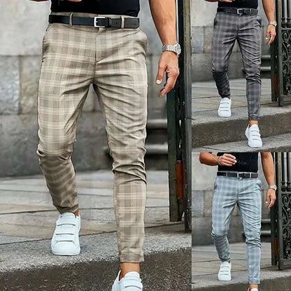 Suit Pant Men Long Pants Plaid Mid Waist Simple Slim Fit Zipper Splice Casual Regular Autumn Winter 2024 Straight Trousers Good Vibrations