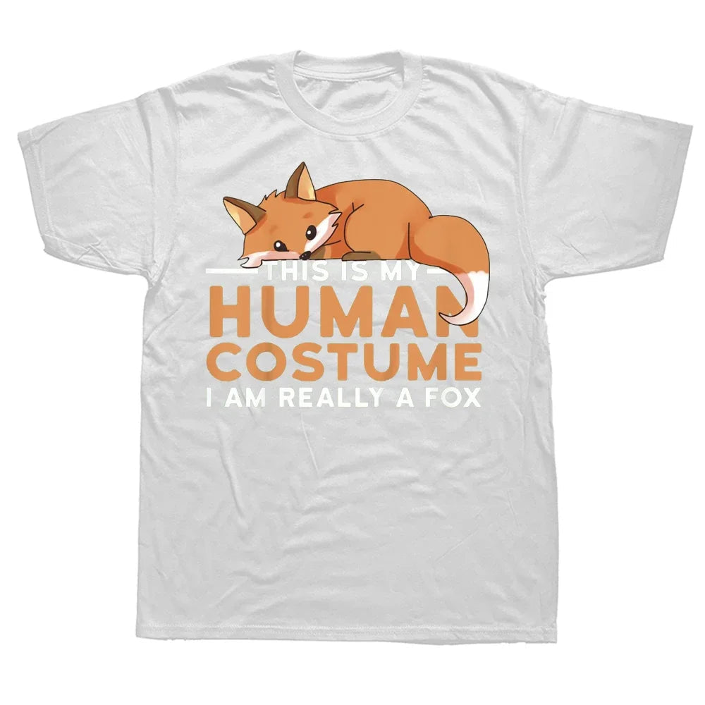 This Is My Human Costume I'm Really A Fox Halloween T Shirts Graphic Cotton Streetwear Short Sleeve Birthday Gifts T-shirt Good Vibrations