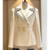 Blazer Coat Women's New 2025Autumn Casual Top Double-breasted Elegant Office Jacket Waist Fashion Ladies Suit Chic Outerwear Good Vibrations