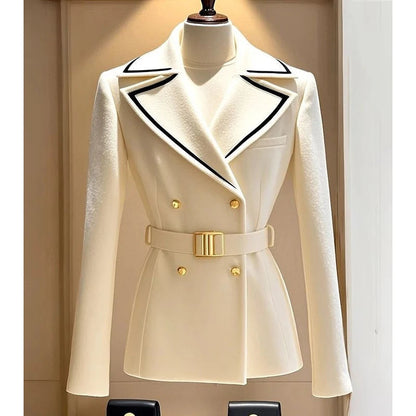 Blazer Coat Women's New 2025Autumn Casual Top Double-breasted Elegant Office Jacket Waist Fashion Ladies Suit Chic Outerwear Good Vibrations