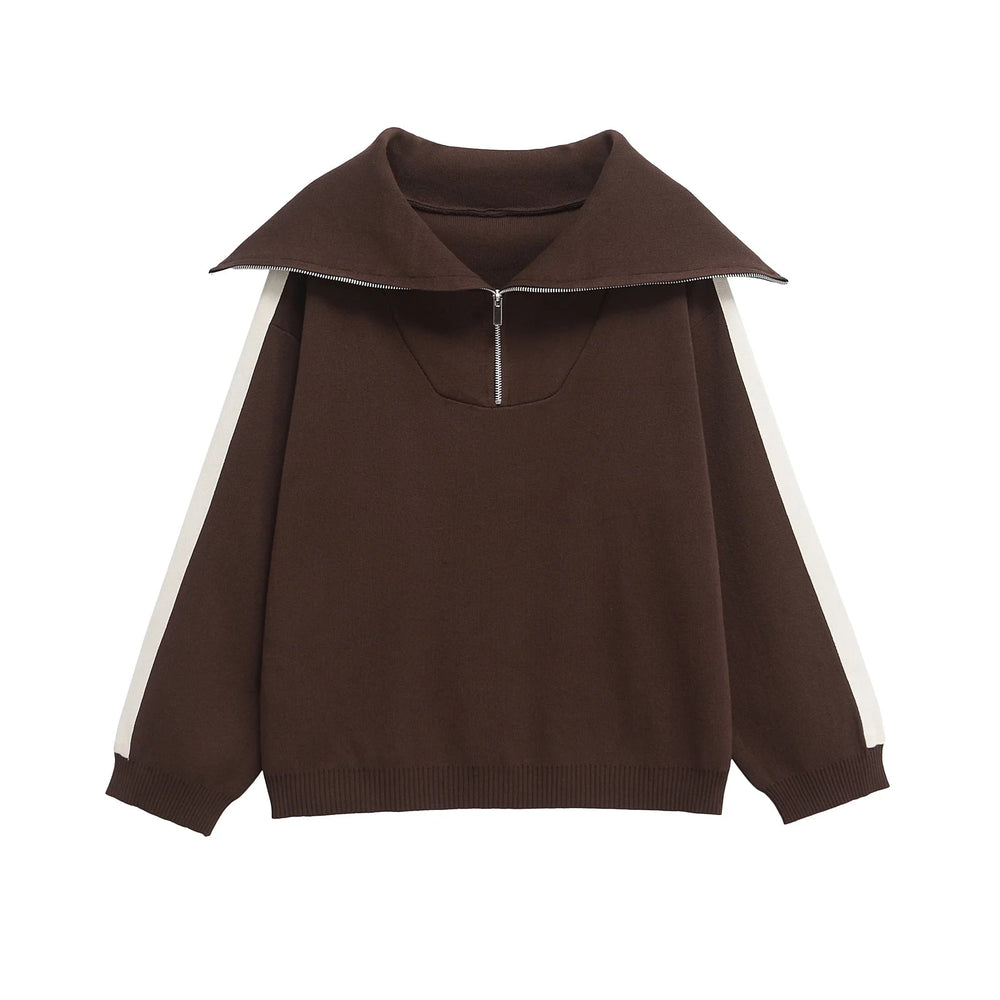 DUOPERI Women Fashion 2 Piece Sets Brown Pullover Sweatshirts & High Elastic Waist Trousers Feamle Chic Lady Pants Set Good Vibrations