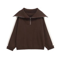 DUOPERI Women Fashion 2 Piece Sets Brown Pullover Sweatshirts & High Elastic Waist Trousers Feamle Chic Lady Pants Set Good Vibrations