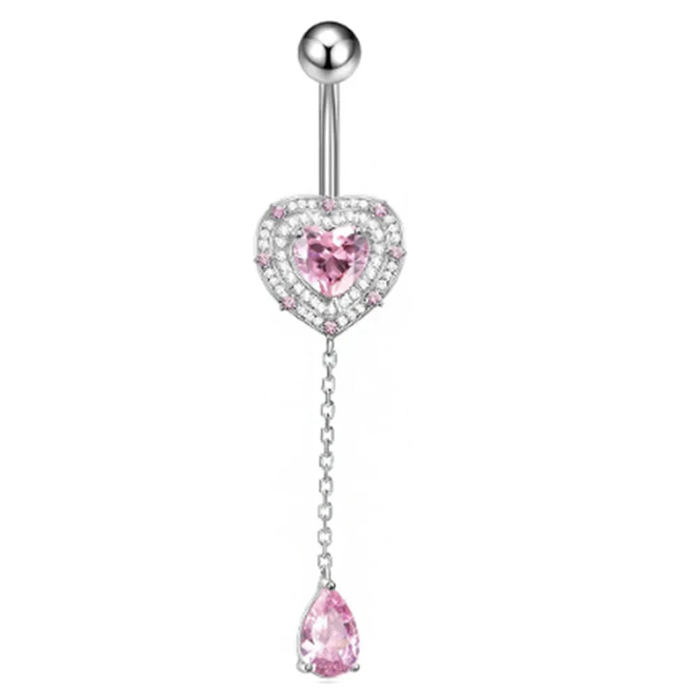 Fashion Pink Crystal Crown Belly Button Rings Stainless Steel Long Pendant Butterfly Heart Navel Piercing for Women Jewelry Good Vibrations Adult Super Store