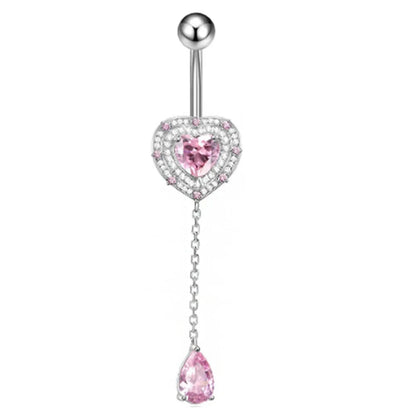Fashion Pink Crystal Crown Belly Button Rings Stainless Steel Long Pendant Butterfly Heart Navel Piercing for Women Jewelry Good Vibrations Adult Super Store